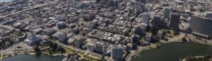 Oakland aerial view towards San Francisco, California.